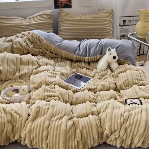 91家纺网 家纺一手货源 找家纺 2025新款秋冬澳密绒保暖四件套-雪瑞系列 雪瑞-浅咖