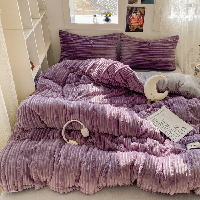 91家纺网 家纺一手货源 找家纺 2025新款秋冬澳密绒保暖四件套-雪瑞系列 雪瑞-紫色