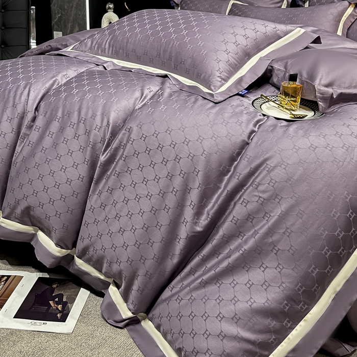 91家纺网 家纺一手货源 找家纺 2024新款轻奢双拼角全棉提花四件套 梵雅-葡萄紫