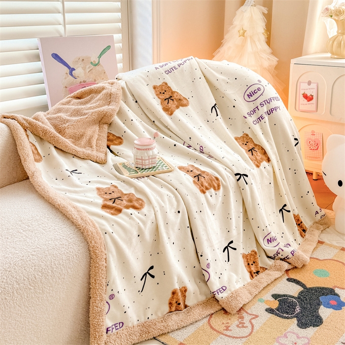 91家纺网 家纺一手货源 找家纺 我心家纺 2024新款高克重羊羔绒毛毯毯子 绅士小熊