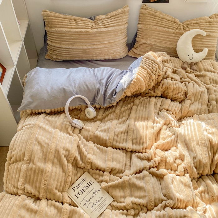 91家纺网 家纺一手货源 找家纺 2025新款秋冬澳密绒保暖四件套-雪瑞系列 雪瑞-驼色