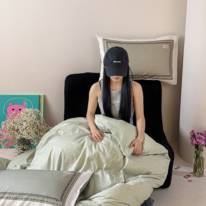 91家纺网 家纺一手货源 找家纺 2024新款全棉13370数码印花四件套-塔可可系列第一组 塔可可绿