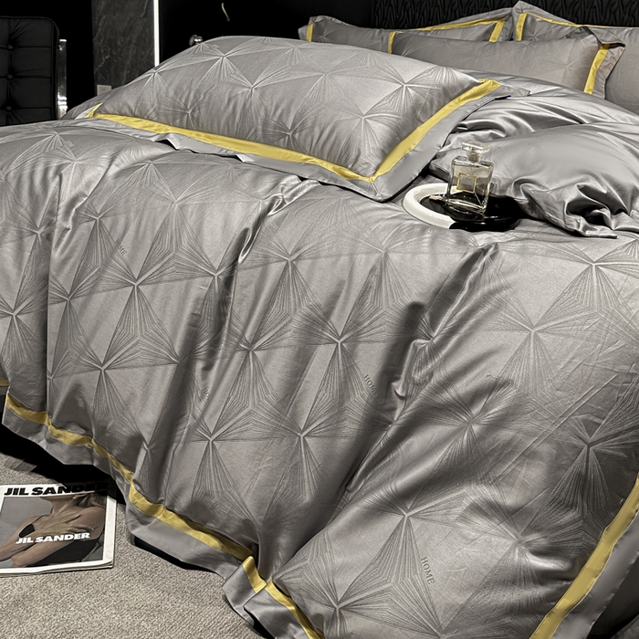 91家纺网 家纺一手货源 找家纺 2024新款轻奢双拼角全棉提花四件套 格拉斯-黎明灰