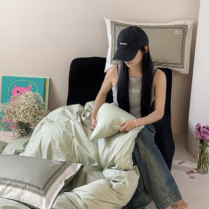 91家纺网 家纺一手货源 找家纺 2024新款全棉13370数码印花四件套-塔可可系列第一组 塔可可绿