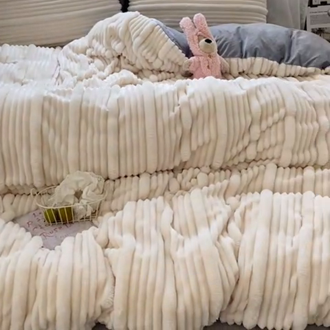 91家纺网 家纺一手货源 找家纺 2025新款秋冬澳密绒保暖四件套-雪瑞系列 雪瑞-白色