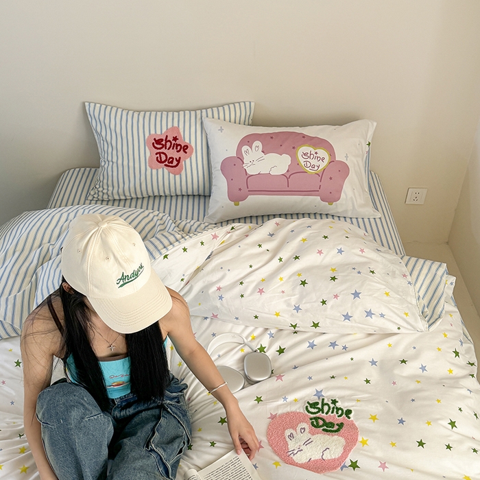 91家纺网 家纺一手货源 找家纺 2024新款全棉数码毛巾绣ins系列四件套 沙发兔