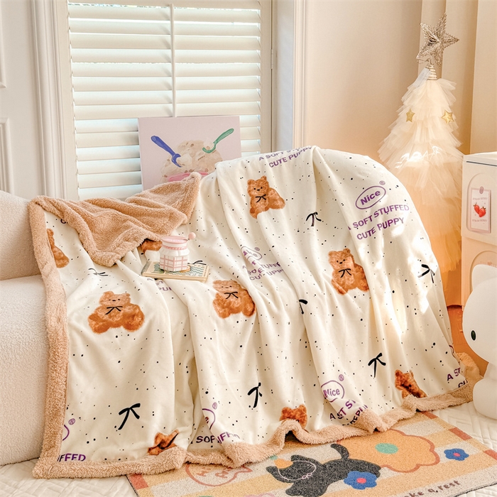 91家纺网 家纺一手货源 找家纺 我心家纺 2024新款高克重羊羔绒毛毯毯子 绅士小熊