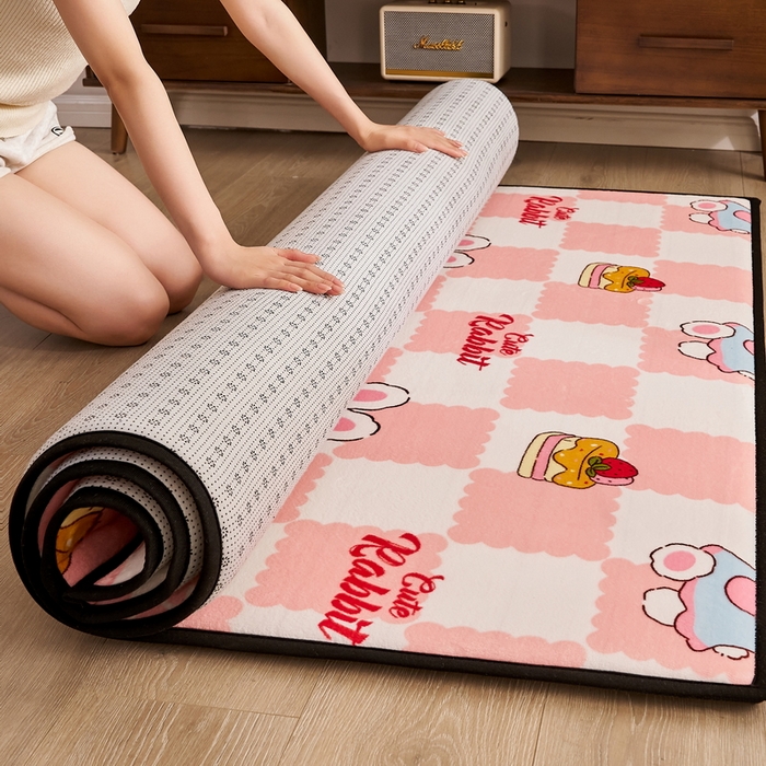 91家纺网 家纺一手货源 找家纺 2024新款高克重牛奶绒海绵地垫 可爱兔兔