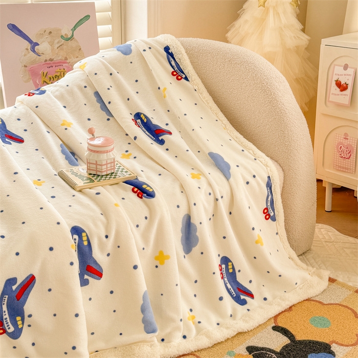 91家纺网 家纺一手货源 找家纺 我心家纺 2024新款高克重羊羔绒毛毯毯子 小飞机