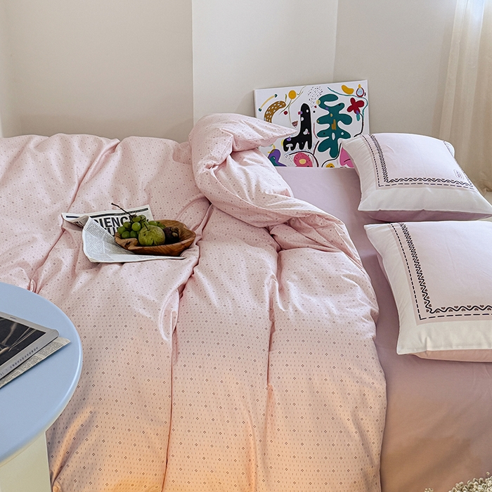 91家纺网 家纺一手货源 找家纺 2024新款全棉13370数码印花四件套-塔可可系列第一组 塔可可粉