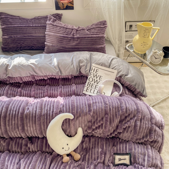 91家纺网 家纺一手货源 找家纺 2025新款秋冬澳密绒保暖四件套-雪瑞系列 雪瑞-紫色