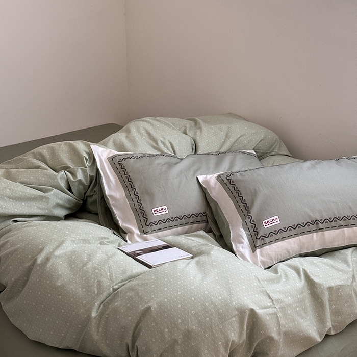 91家纺网 家纺一手货源 找家纺 2024新款全棉13370数码印花四件套-塔可可系列第二组 塔可可绿第二组