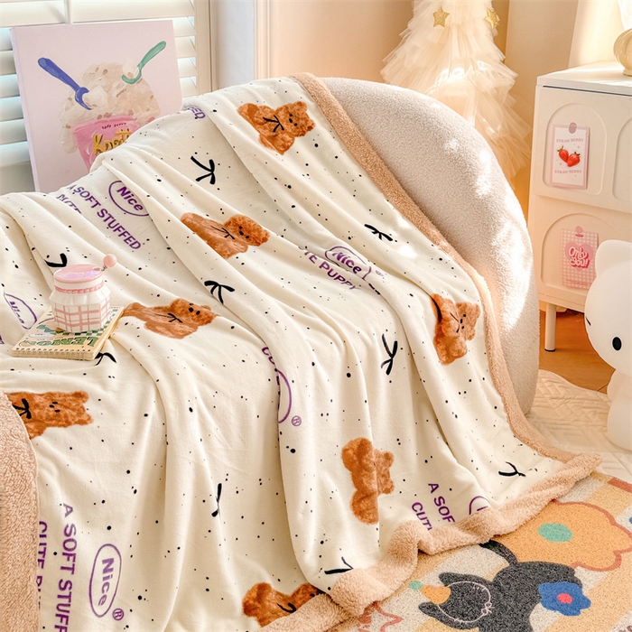 91家纺网 家纺一手货源 找家纺 我心家纺 2024新款高克重羊羔绒毛毯毯子 绅士小熊