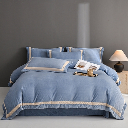 91家纺网 家纺一手货源 找家纺 网客家纺 2024新款minmin牛奶绒刺绣四件套 minmin-天空蓝