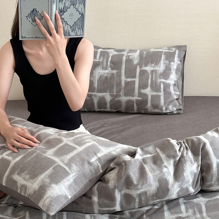 91家纺网 家纺一手货源 找家纺 2024新款全棉水洗提花工艺四件套-空间 空间灰