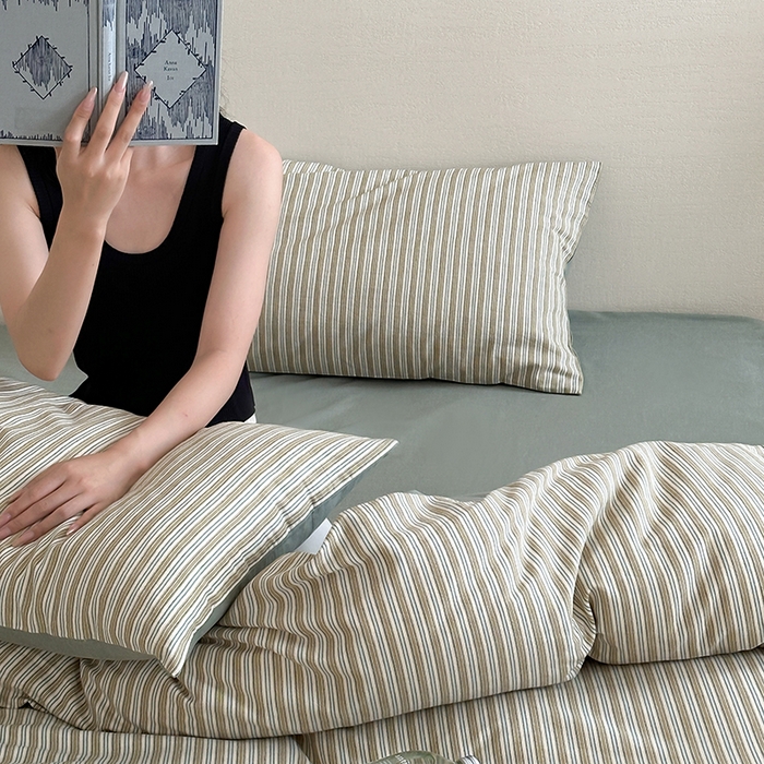 91家纺网 家纺一手货源 找家纺 2024新款全棉水洗提花工艺四件套-时光巴黎 巴黎绿条