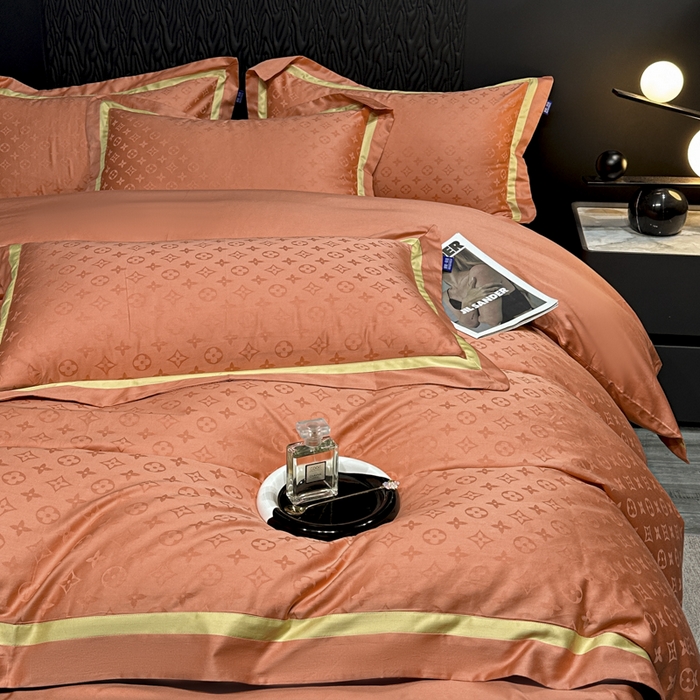 91家纺网 家纺一手货源 找家纺 2024新款轻奢双拼角全棉提花四件套 遇见经典-活力橙