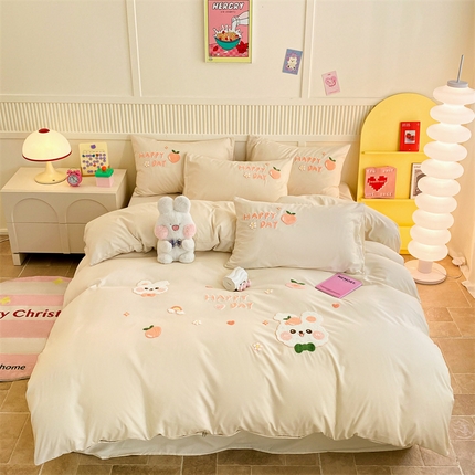 91家纺网 家纺一手货源 找家纺 （总）一左一右 2024新款亲肤磨毛水洗棉立体毛巾绣花卡通四件套儿童学生三件套床笠（提供买家秀）
