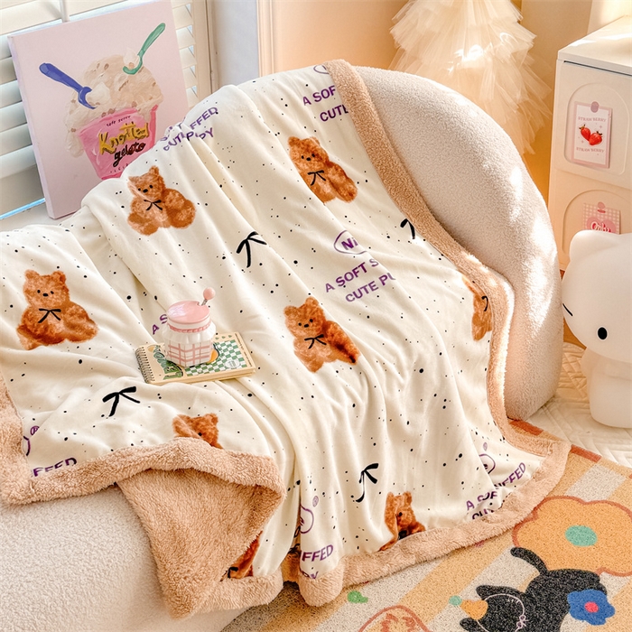 91家纺网 家纺一手货源 找家纺 我心家纺 2024新款高克重羊羔绒毛毯毯子 绅士小熊