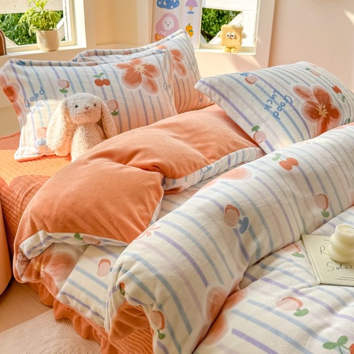 91家纺网 家纺一手货源 找家纺 梦可莱家居 2024秋冬牛奶绒韩系ins印花床盖四件套 梦话