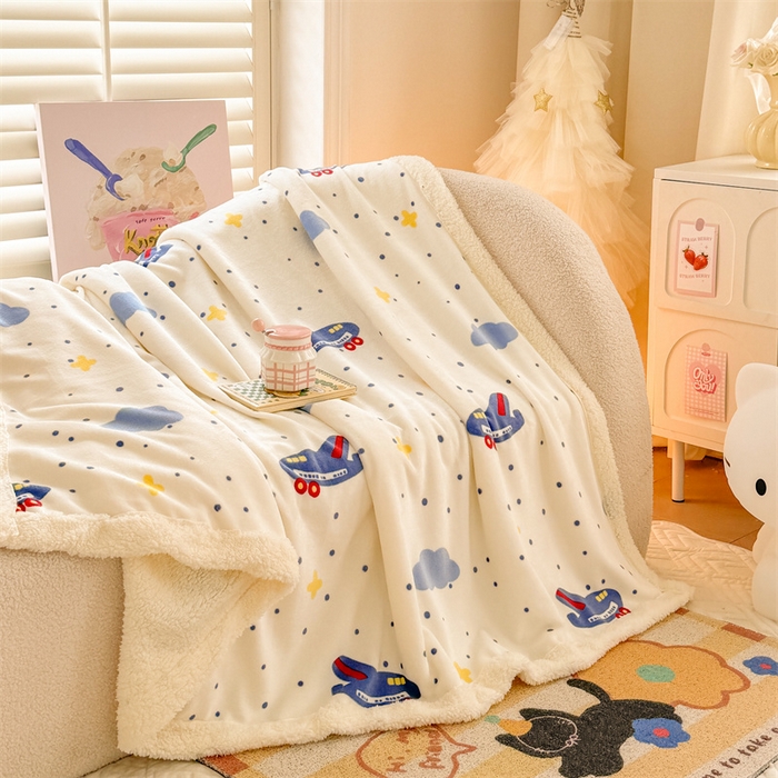 91家纺网 家纺一手货源 找家纺 我心家纺 2024新款高克重羊羔绒毛毯毯子 小飞机