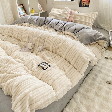 91家纺网 家纺一手货源 找家纺 2025新款秋冬澳密绒保暖四件套-雪瑞系列 雪瑞-白色