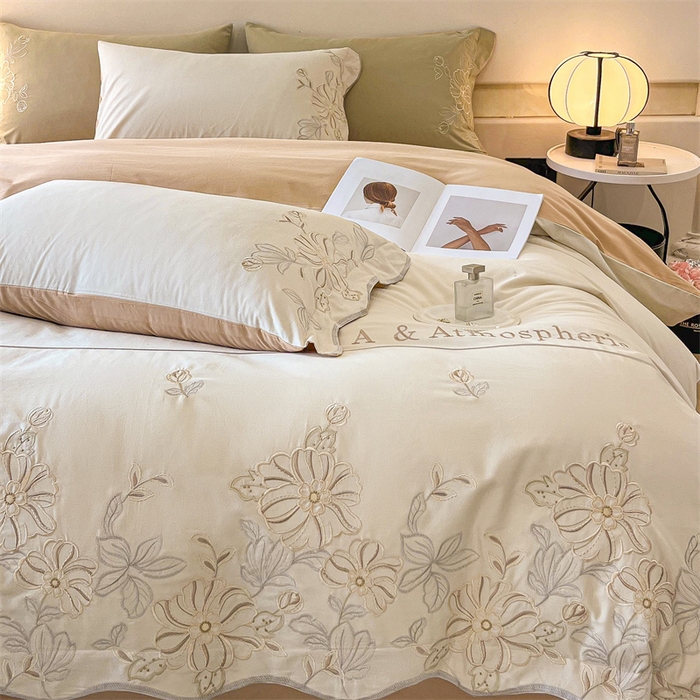 91家纺网 家纺一手货源 找家纺 艾莱家纺 2024新款A类新疆长绒棉加厚柔顺磨毛四件套-烂漫花开（风格二） 花开烂漫-白鹭