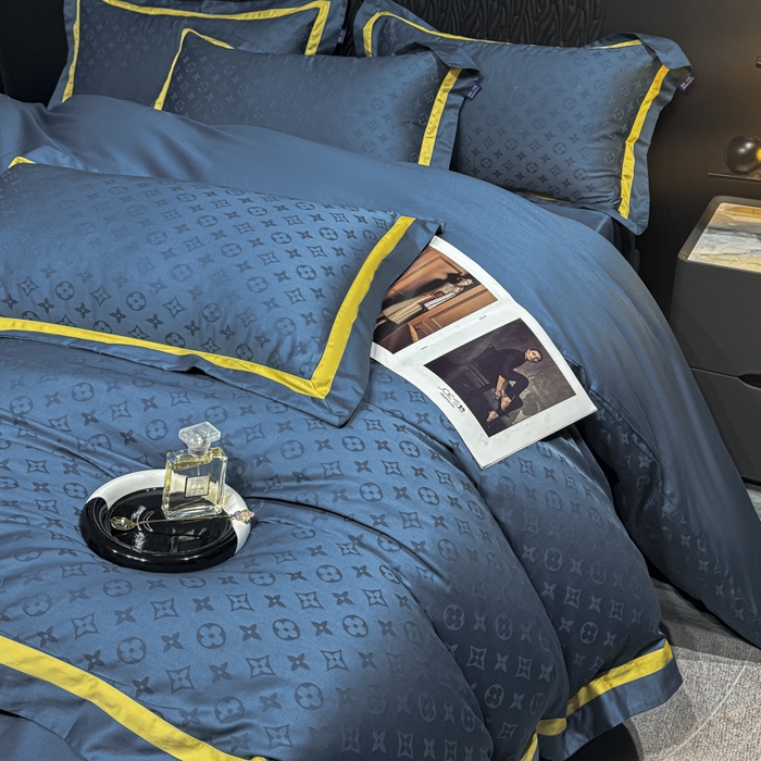 91家纺网 家纺一手货源 找家纺 2024新款轻奢双拼角全棉提花四件套 遇见经典-孔雀蓝