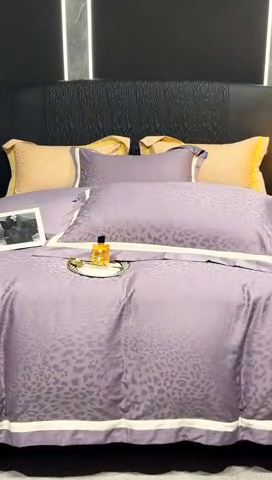 91家纺网 家纺一手货源 找家纺 2024新款轻奢双拼角全棉提花四件套 豹纹-魅力紫