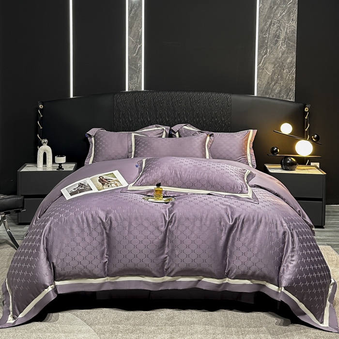 91家纺网 家纺一手货源 找家纺 2024新款轻奢双拼角全棉提花四件套 梵雅-葡萄紫