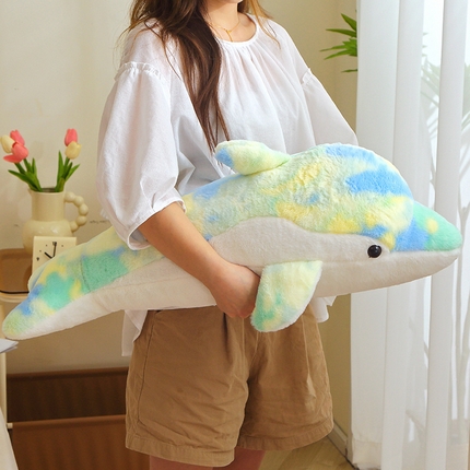 91家纺网 家纺一手货源 找家纺 2024新款秋冬扎染绒玩偶公仔儿童玩具礼品直播赠品-扎染海豚 扎染-绿色