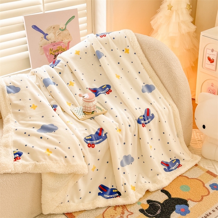 91家纺网 家纺一手货源 找家纺 我心家纺 2024新款高克重羊羔绒毛毯毯子 小飞机