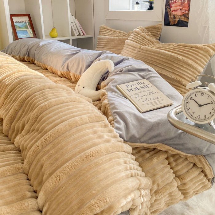 91家纺网 家纺一手货源 找家纺 2025新款秋冬澳密绒保暖四件套-雪瑞系列 雪瑞-驼色