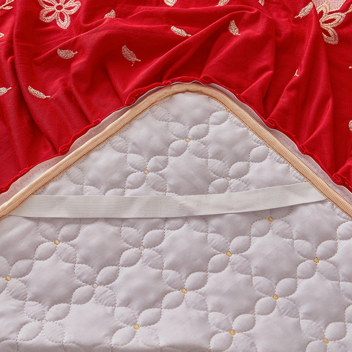 91家纺网 家纺一手货源 找家纺 虹星家纺 2024新款可拆卸宝宝绒夹棉床裙三四件套-盛世芳华 盛世芳华 大红