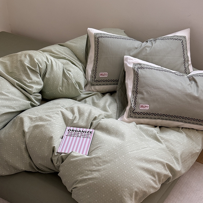 91家纺网 家纺一手货源 找家纺 2024新款全棉13370数码印花四件套-塔可可系列第二组 塔可可绿第二组