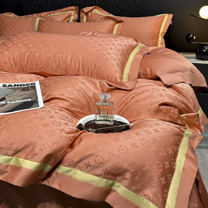 91家纺网 家纺一手货源 找家纺 2024新款轻奢双拼角全棉提花四件套 遇见经典-活力橙