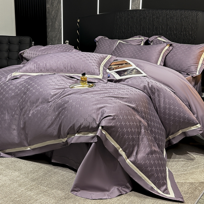 91家纺网 家纺一手货源 找家纺 2024新款轻奢双拼角全棉提花四件套 梵雅-葡萄紫