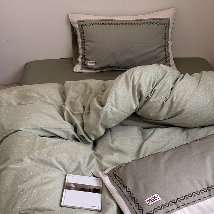 91家纺网 家纺一手货源 找家纺 2024新款全棉13370数码印花四件套-塔可可系列第二组 塔可可绿第二组