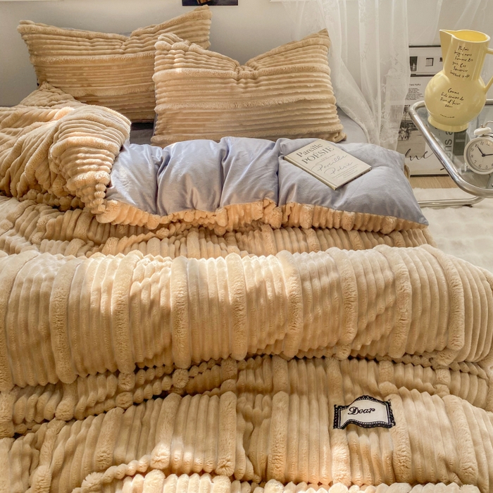 91家纺网 家纺一手货源 找家纺 2025新款秋冬澳密绒保暖四件套-雪瑞系列 雪瑞-驼色