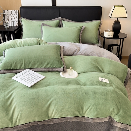 91家纺网 家纺一手货源 找家纺 （总）欧邦 新款新款纯色牛奶绒夹棉床盖四件套