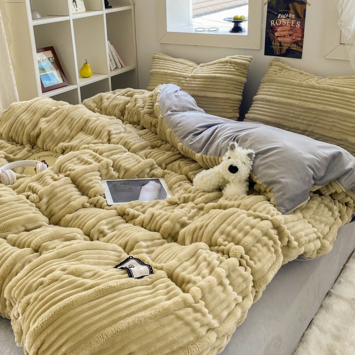 91家纺网 家纺一手货源 找家纺 2025新款秋冬澳密绒保暖四件套-雪瑞系列 雪瑞-浅咖