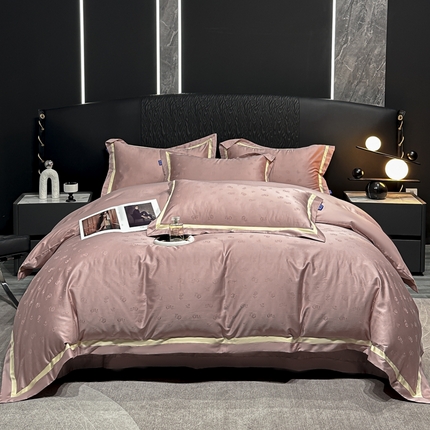 2024新款轻奢双拼角全棉提花四件套 恋恋花语-樱花粉