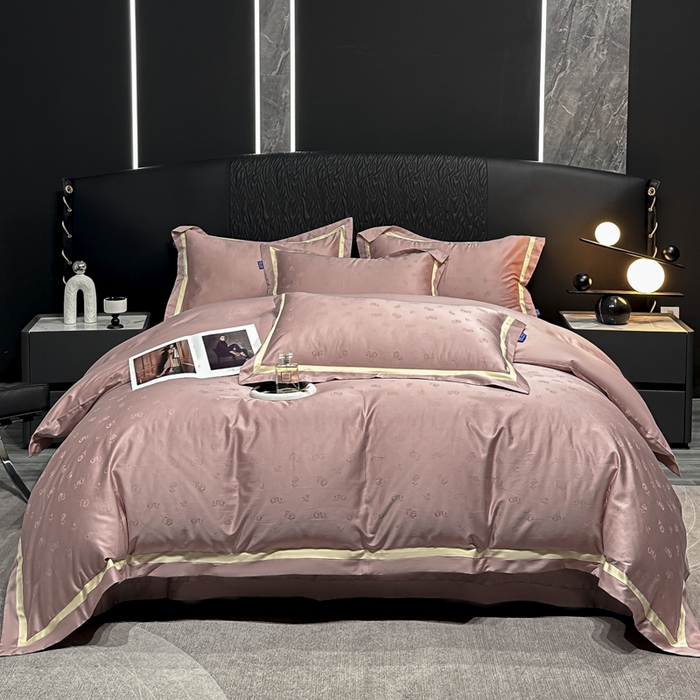 91家纺网 家纺一手货源 找家纺 2024新款轻奢双拼角全棉提花四件套 恋恋花语-樱花粉