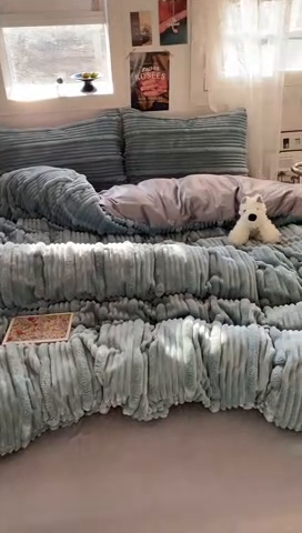 91家纺网 家纺一手货源 找家纺 2025新款秋冬澳密绒保暖四件套-雪瑞系列 雪瑞-蓝色