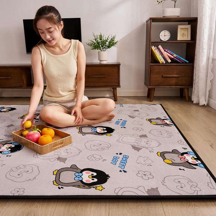 91家纺网 家纺一手货源 找家纺 2024新款高克重牛奶绒海绵地垫 企鹅星星