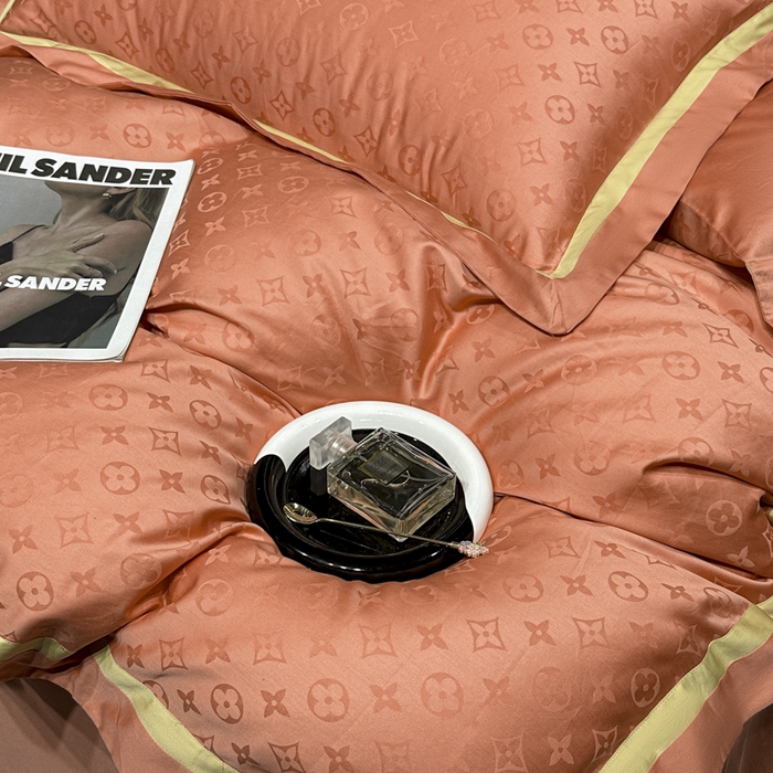 91家纺网 家纺一手货源 找家纺 2024新款轻奢双拼角全棉提花四件套 遇见经典-活力橙