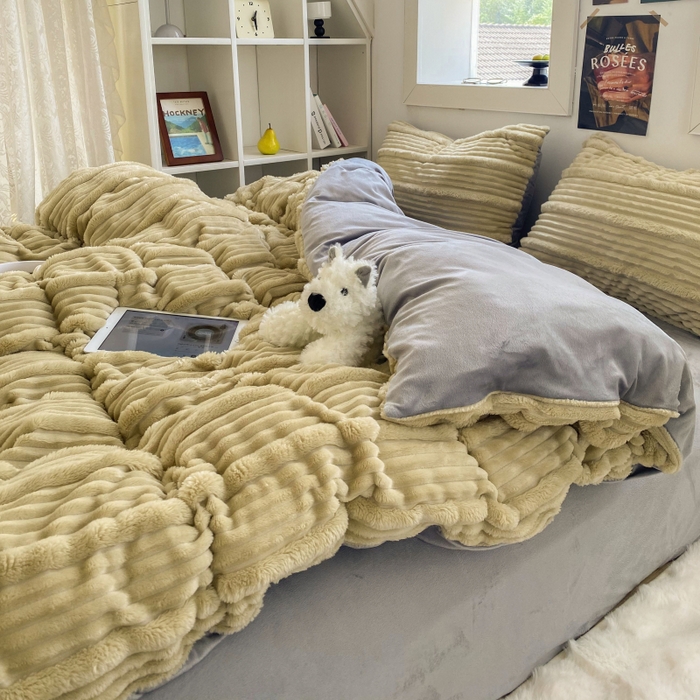 91家纺网 家纺一手货源 找家纺 2025新款秋冬澳密绒保暖四件套-雪瑞系列 雪瑞-浅咖