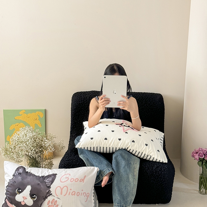 91家纺网 家纺一手货源 找家纺 2024新款全棉数码毛巾绣ins系列四件套 奶牛猫