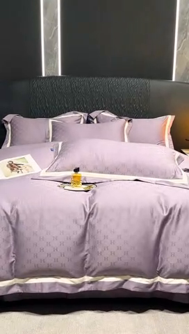91家纺网 家纺一手货源 找家纺 2024新款轻奢双拼角全棉提花四件套 梵雅-葡萄紫
