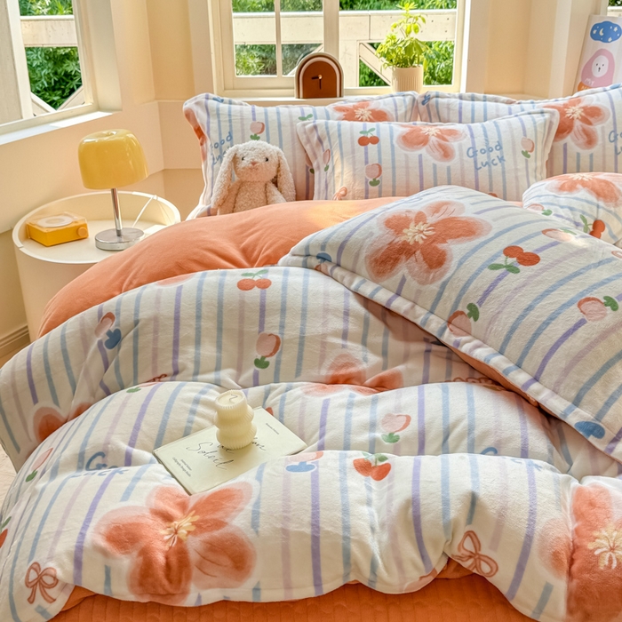 91家纺网 家纺一手货源 找家纺 梦可莱家居 2024秋冬牛奶绒韩系ins印花床盖四件套 梦话